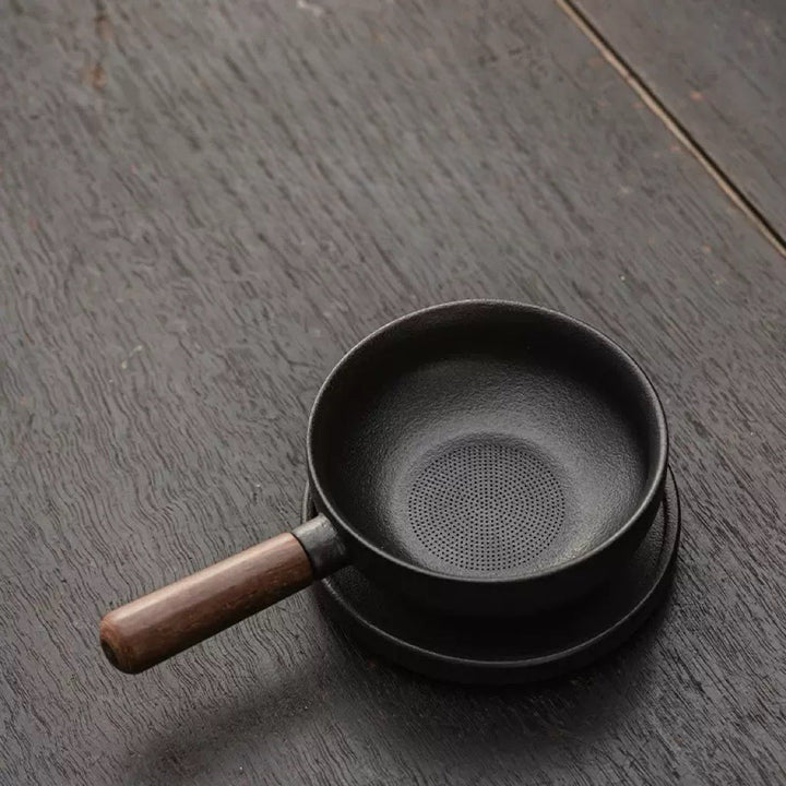 Pan Style Tea Strainer with Plate - Tea and Whisk