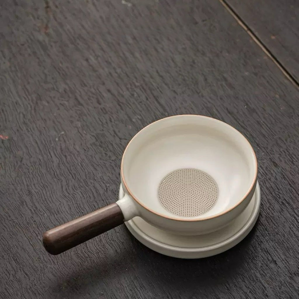 Pan Style Tea Strainer with Plate - Tea and Whisk