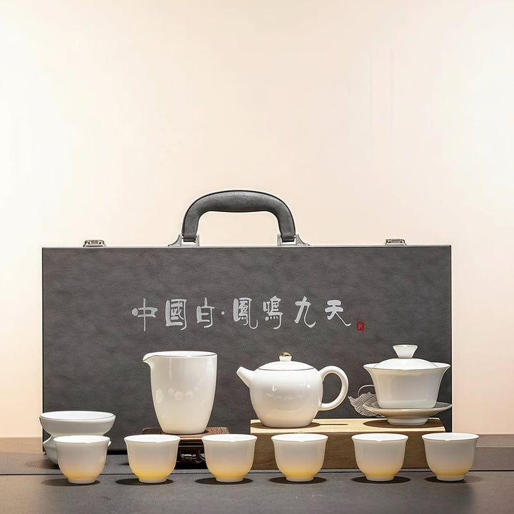Phoenix Song -Premium Jade Porcelain Complete Gongfu Tea Set - Tea and Whisk
