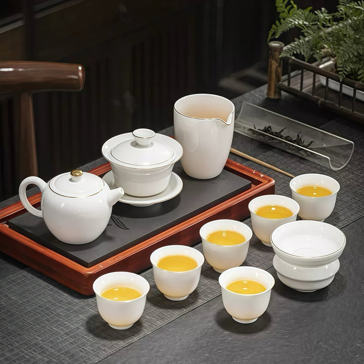 Phoenix Song -Premium Jade Porcelain Complete Gongfu Tea Set - Tea and Whisk