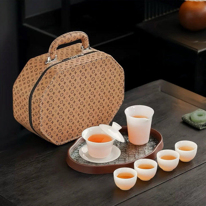 Premium White Iced Jade Gongfu Gaiwan Travel Set - Tea and Whisk