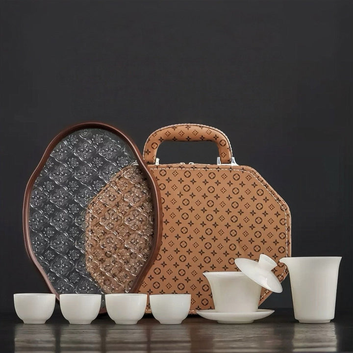Premium White Iced Jade Gongfu Gaiwan Travel Set - Tea and Whisk