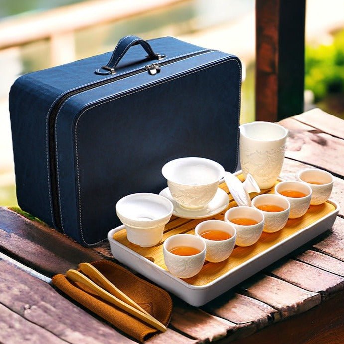 Premium White Jade Dragon Travel set - Tea and Whisk