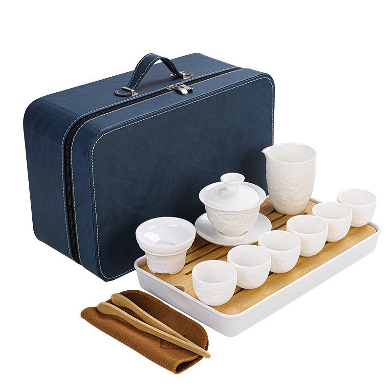 Premium White Jade Dragon Travel set - Tea and Whisk