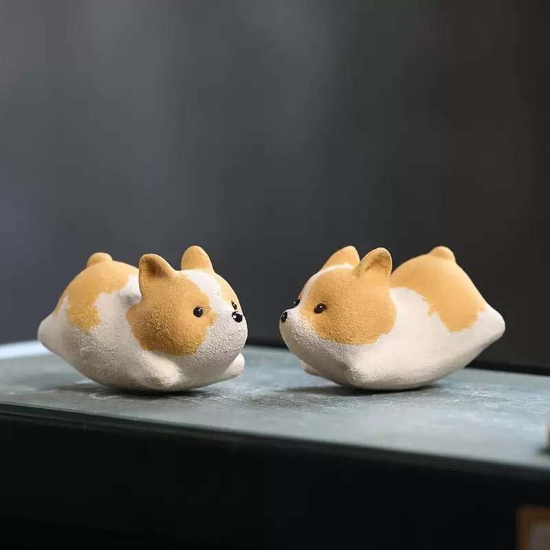 Puppy Corgi -Handmade Clay Tea Pet - Tea and Whisk