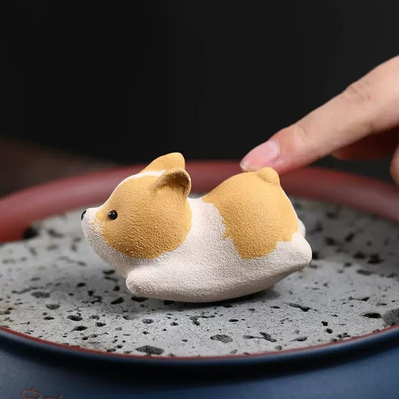 Puppy Corgi -Handmade Clay Tea Pet - Tea and Whisk