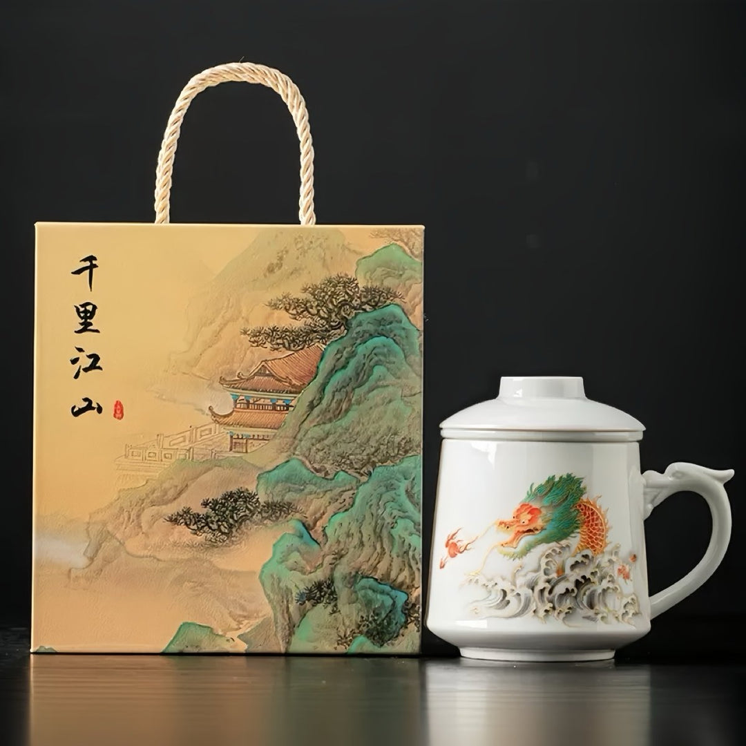 Pure White Porcelain Office Travel Tea Mug with Infuser - Tea and Whisk