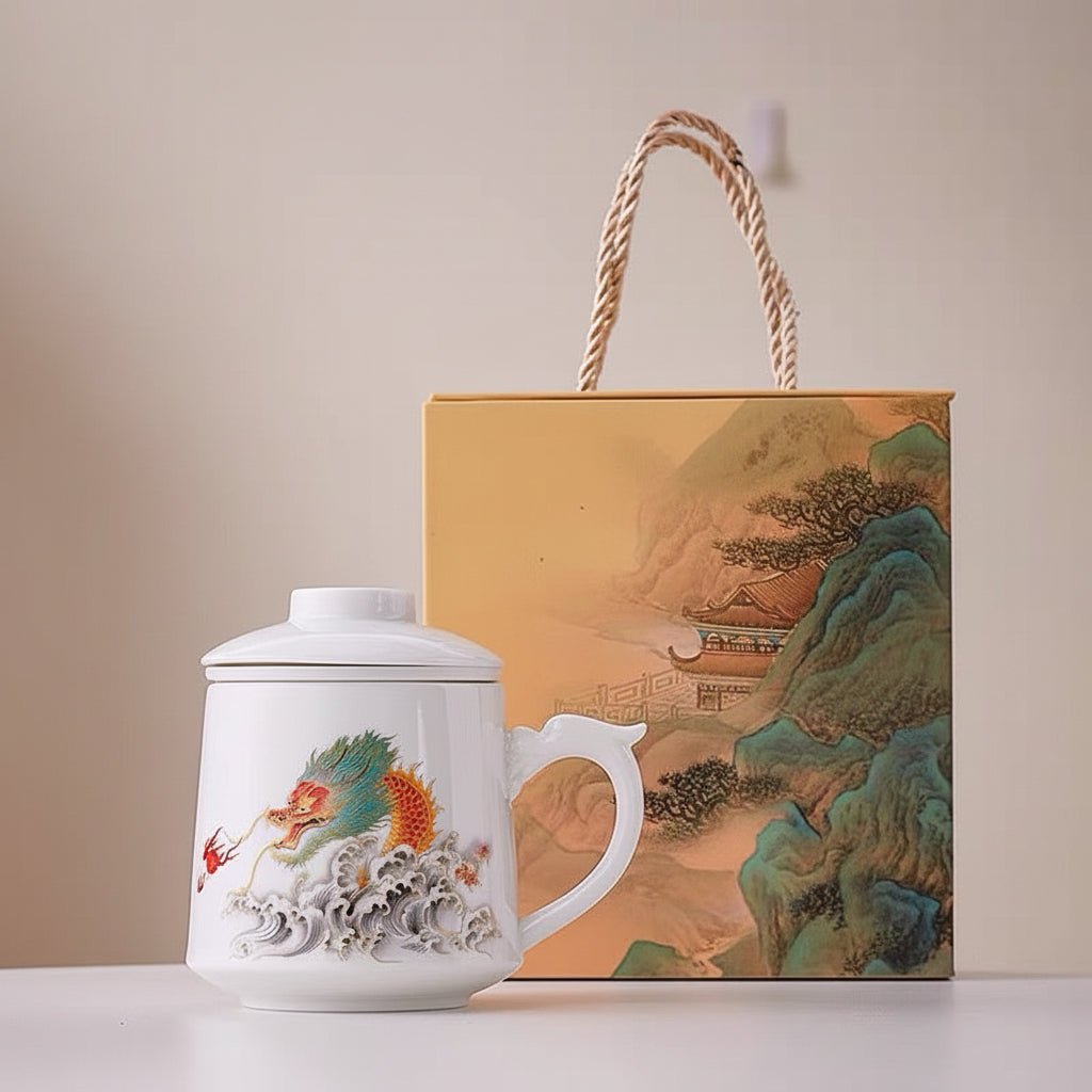 Pure White Porcelain Office Travel Tea Mug with Infuser - Tea and Whisk