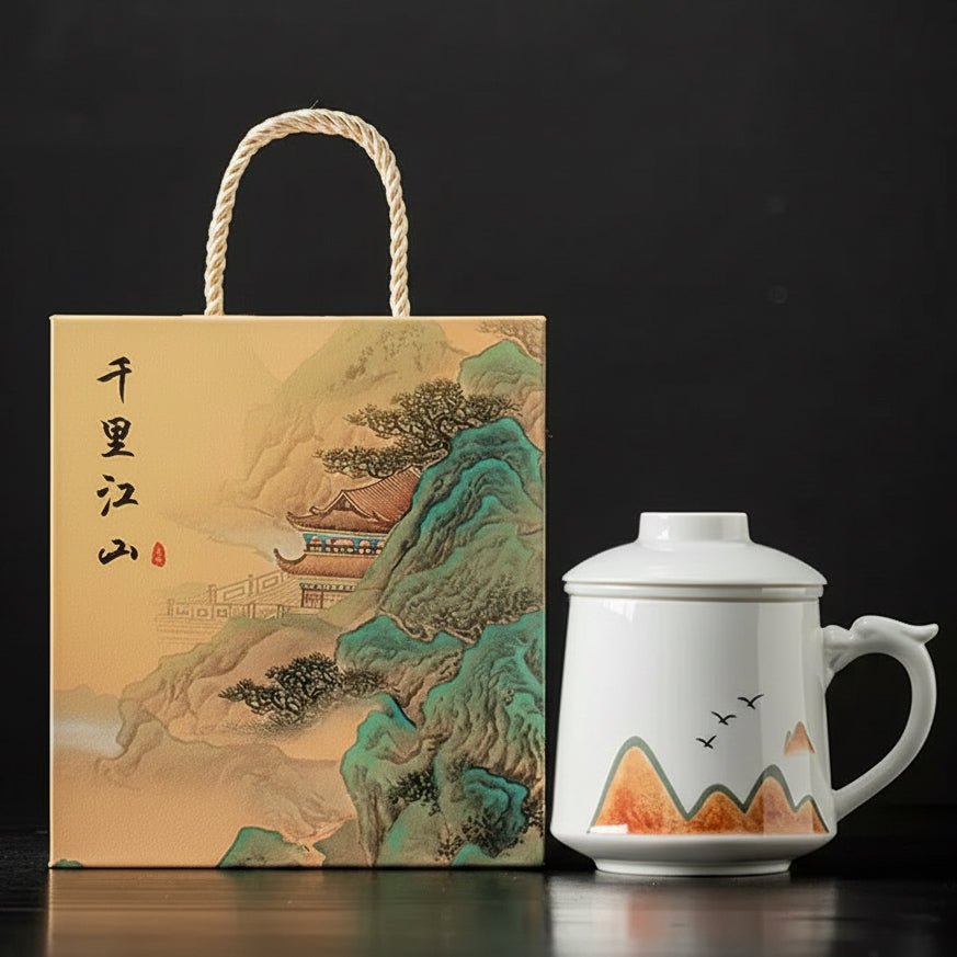 Pure White Porcelain Office Travel Tea Mug with Infuser - Tea and Whisk