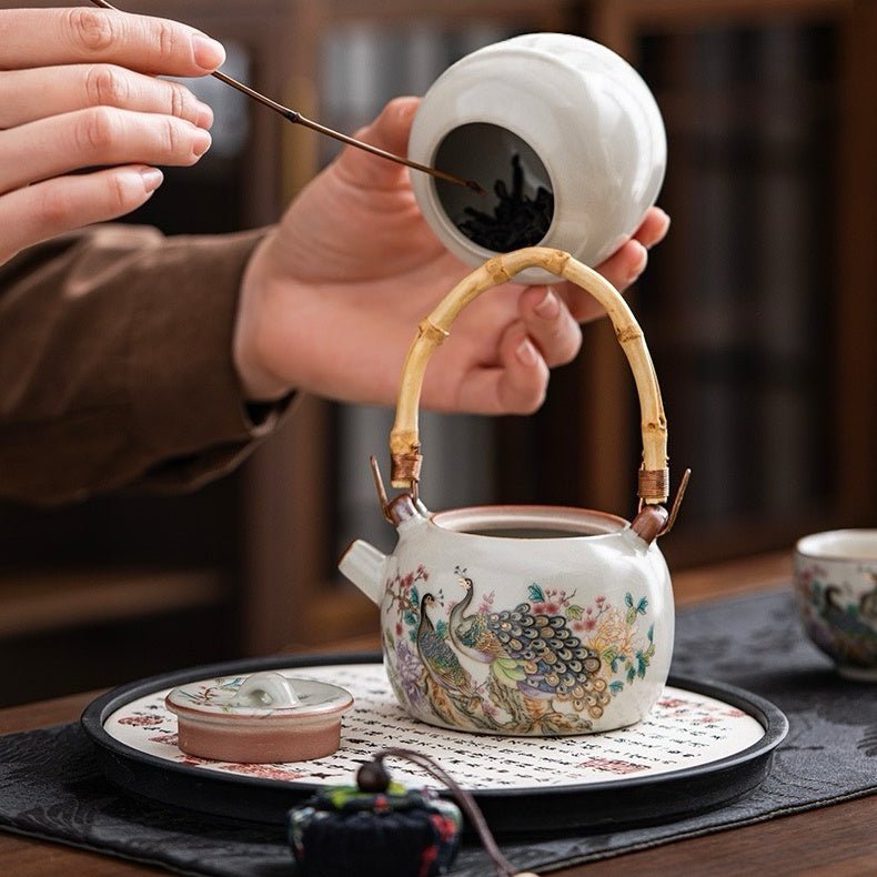 Regal Peacock -Ru Kiln Portable Travel Teapot Set - Tea and Whisk