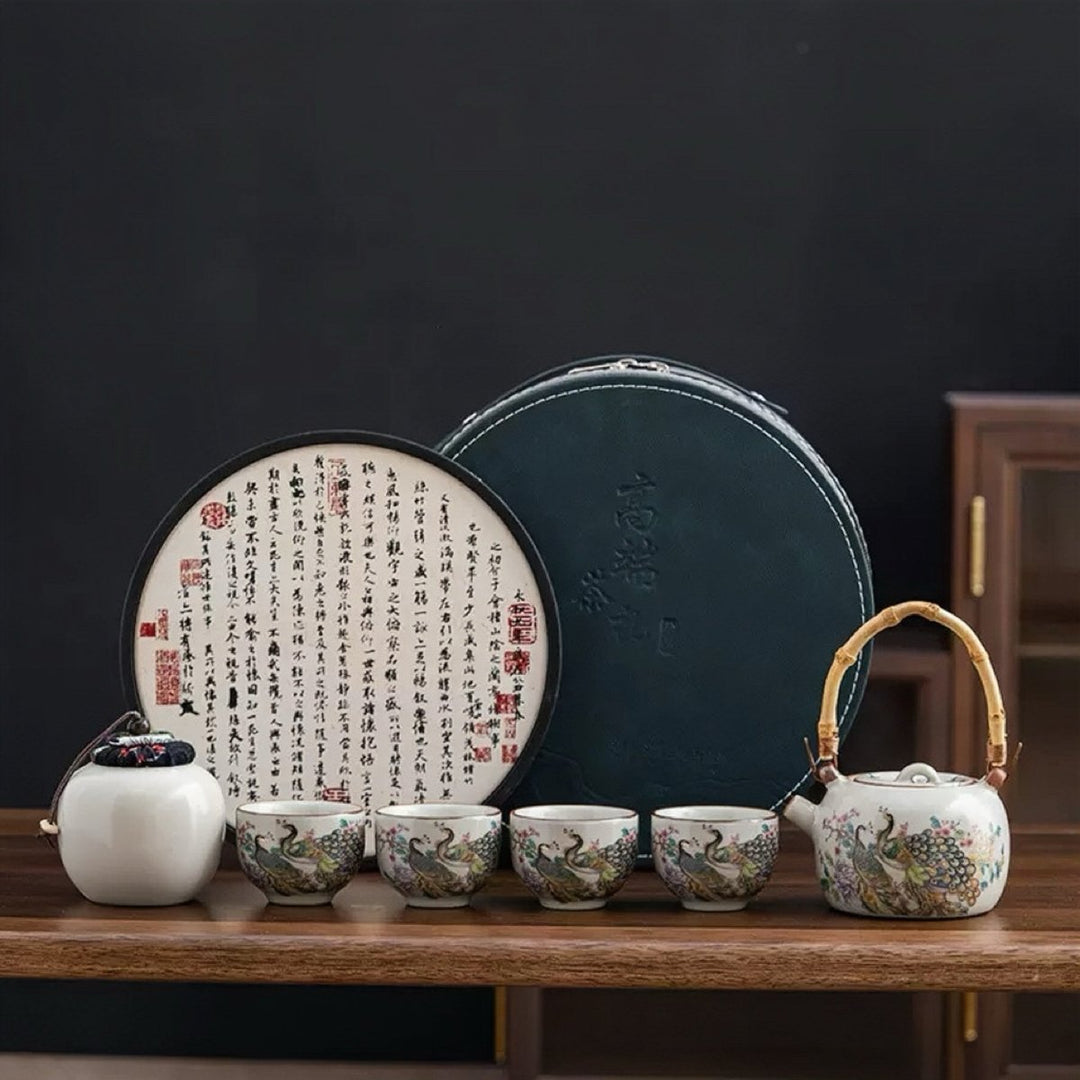 Regal Peacock -Ru Kiln Portable Travel Teapot Set - Tea and Whisk