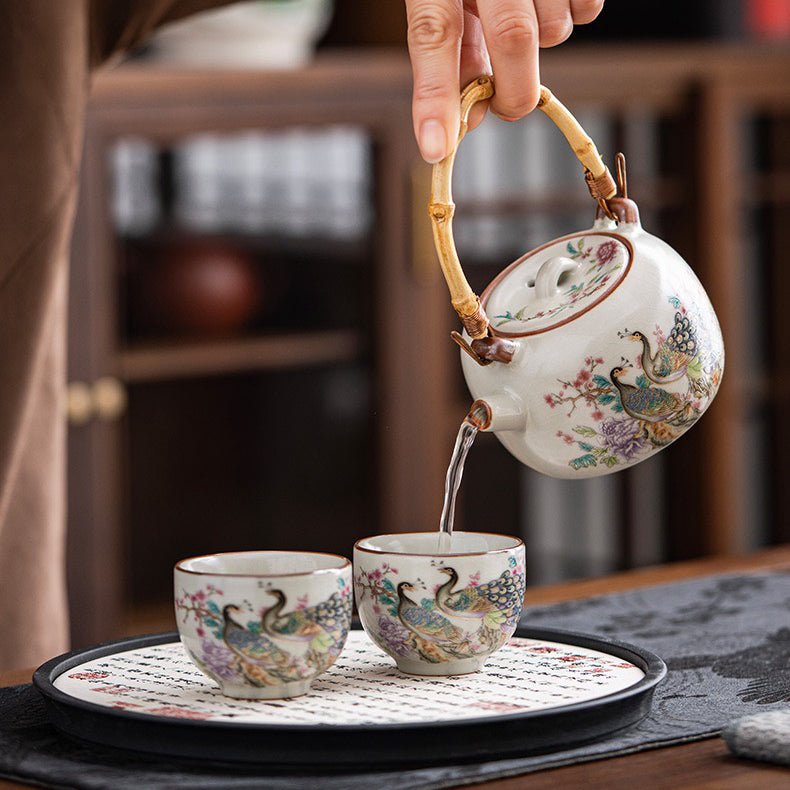 Regal Peacock -Ru Kiln Portable Travel Teapot Set - Tea and Whisk