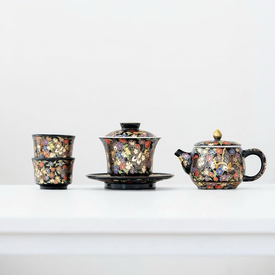Royal Black Teapot and Gaiwan Set with 2 Teacups - Tea and Whisk