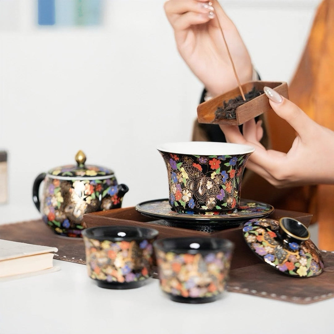 Royal Black Teapot and Gaiwan Set with 2 Teacups - Tea and Whisk