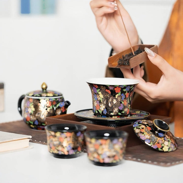 Royal Black Teapot and Gaiwan Set with 2 Teacups - Tea and Whisk