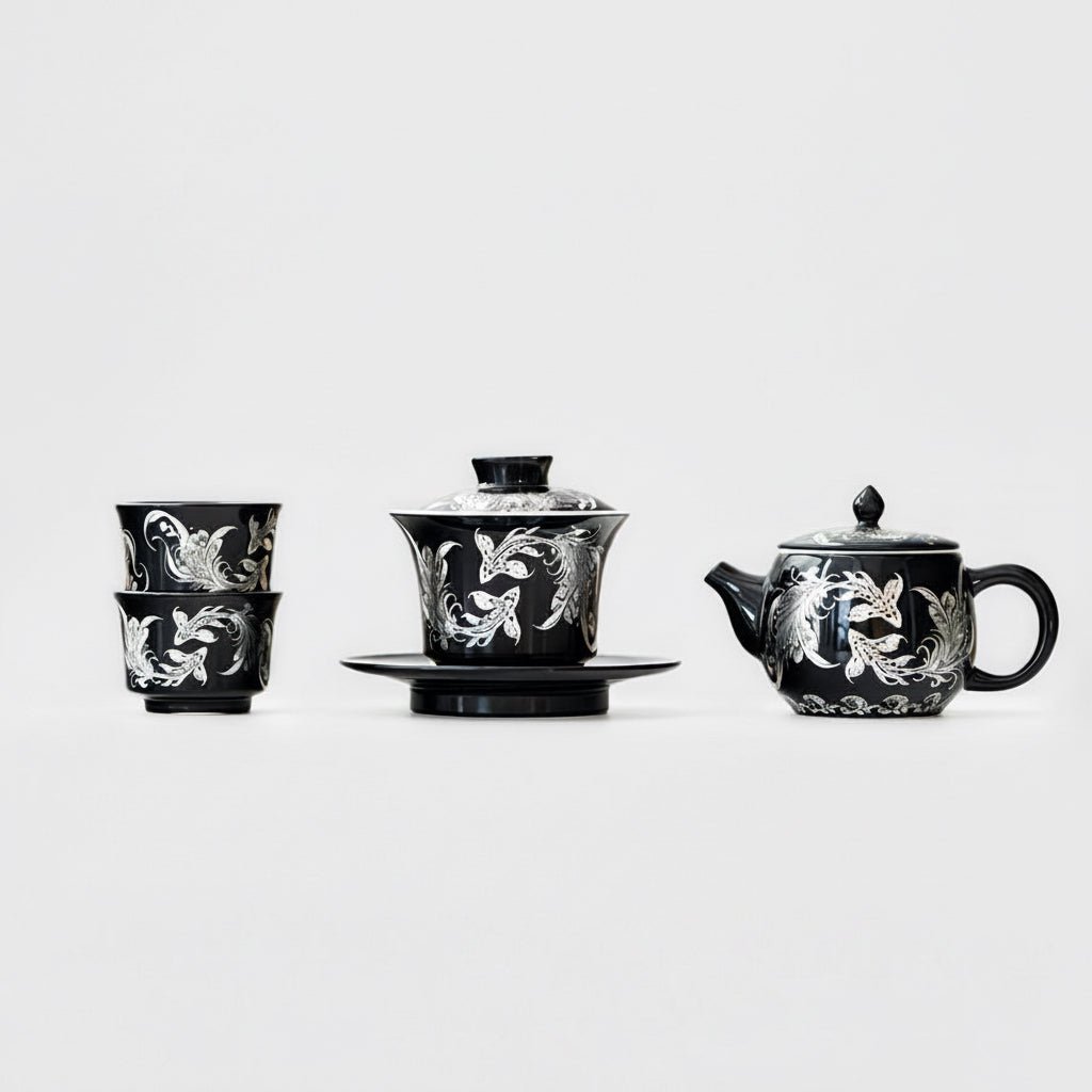 Royal Black Teapot and Gaiwan Set with 2 Teacups - Tea and Whisk