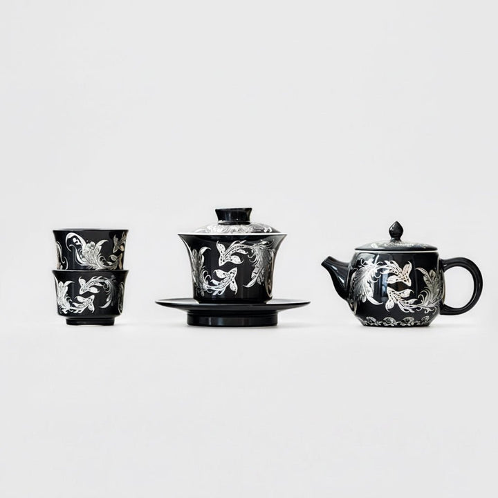 Royal Black Teapot and Gaiwan Set with 2 Teacups - Tea and Whisk