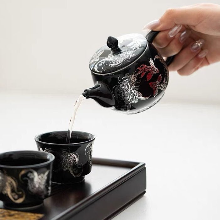 Royal Black Teapot and Gaiwan Set with 2 Teacups - Tea and Whisk