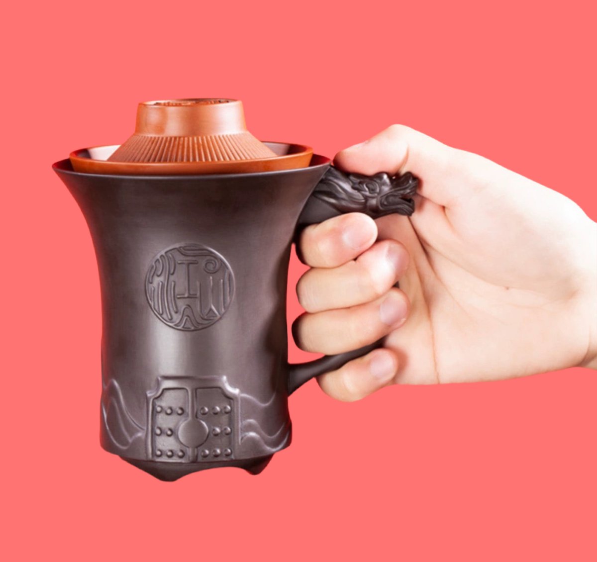 Royal Dragon Yixing Premium Clay Mug Set - Tea and Whisk