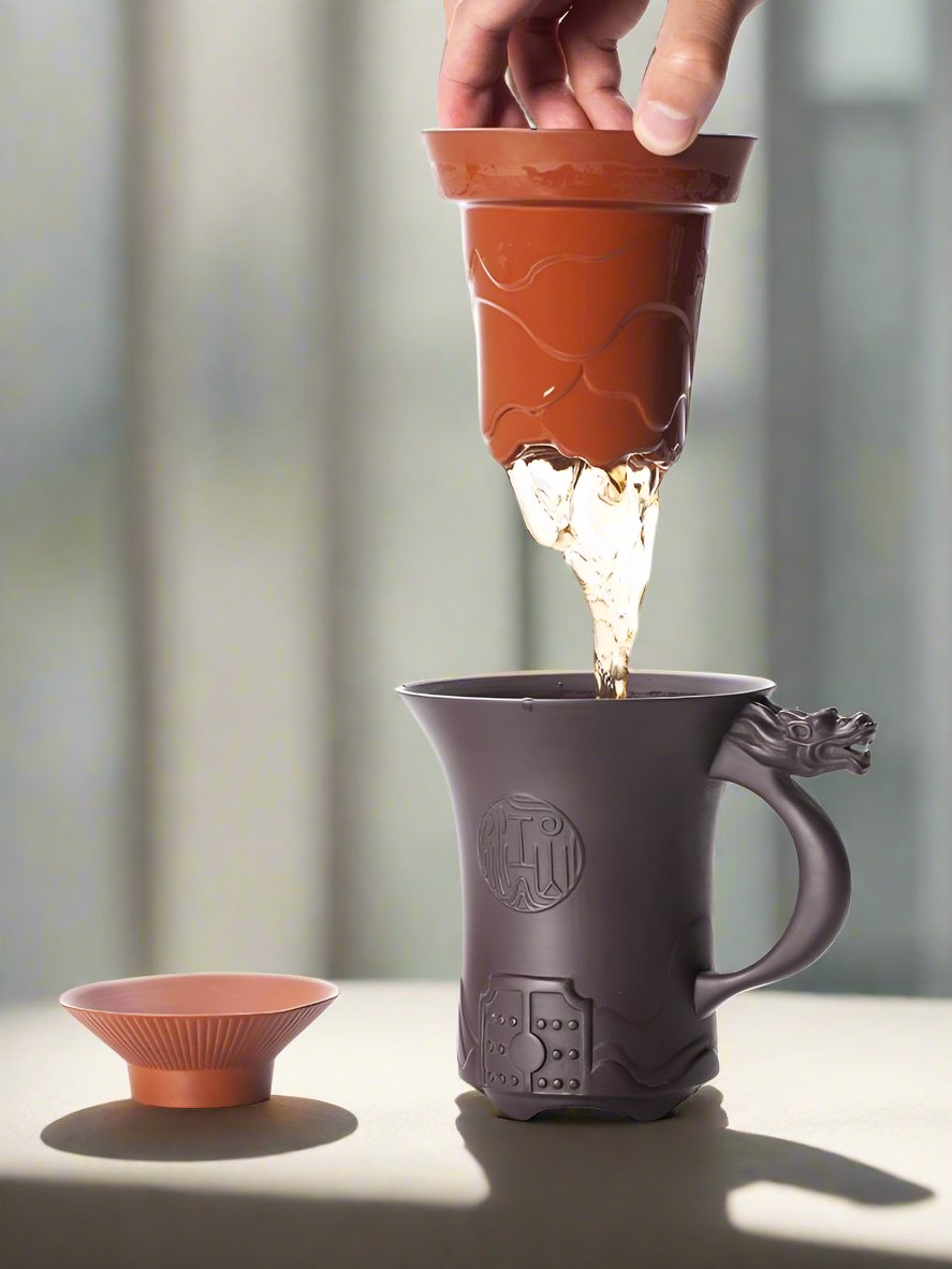 Royal Dragon Yixing Premium Clay Mug Set - Tea and Whisk