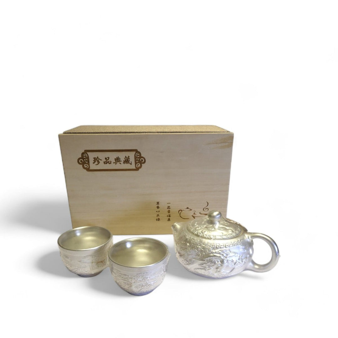 Royal Heritage Dragon Trio Silver Tea Set - Tea and Whisk