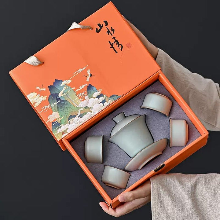 Ru Kiln Gaiwan with 4 Cups Set - Tea and Whisk