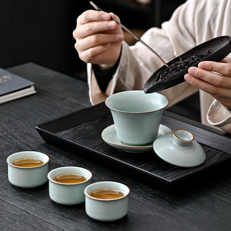 Ru Kiln Gaiwan with 4 Cups Set - Tea and Whisk