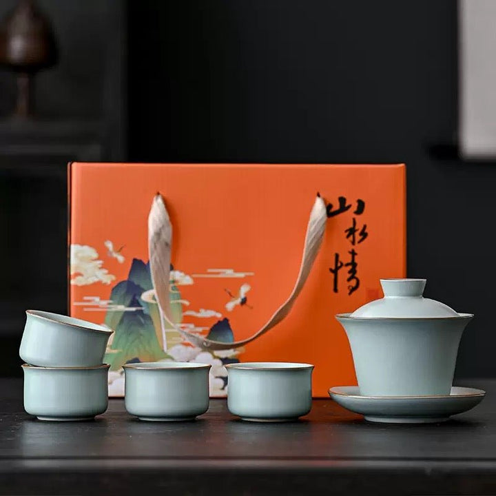 Ru Kiln Gaiwan with 4 Cups Set - Tea and Whisk