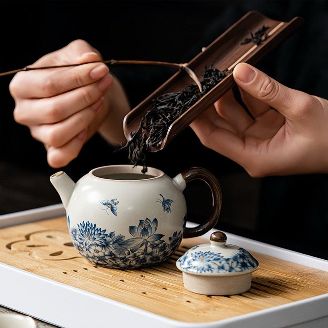 Ru Kiln Hand - painted Complete Ceremonial Gongfu Travel Tea Set - Tea and Whisk