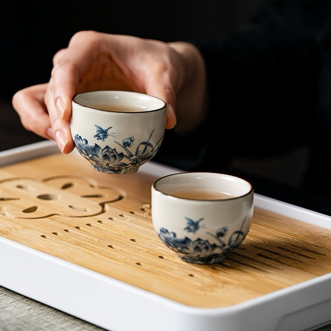 Ru Kiln Hand - painted Complete Ceremonial Gongfu Travel Tea Set - Tea and Whisk