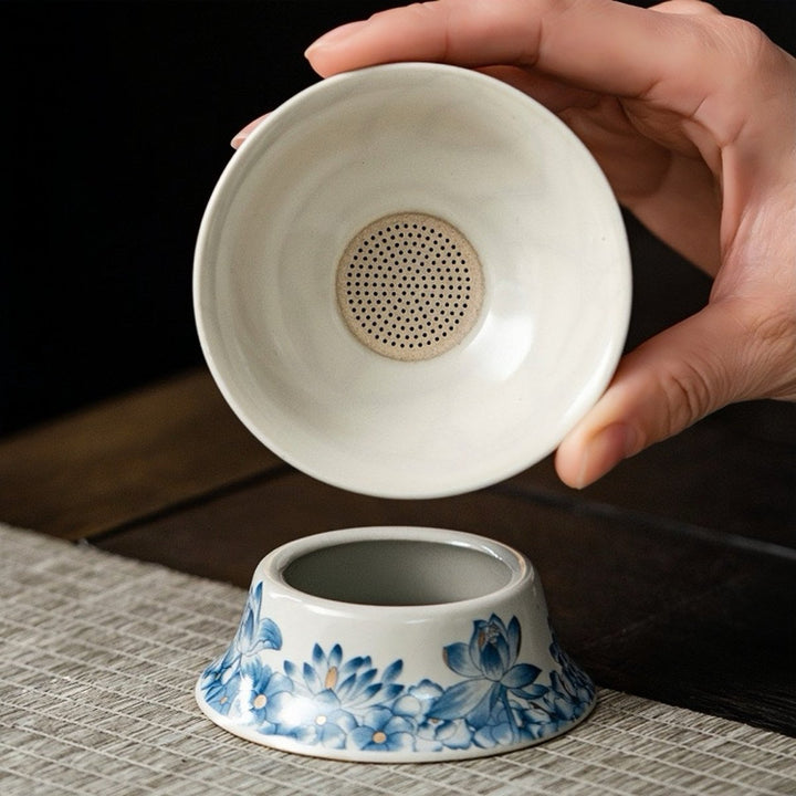 Ru Kiln Hand - painted Complete Ceremonial Gongfu Travel Tea Set - Tea and Whisk