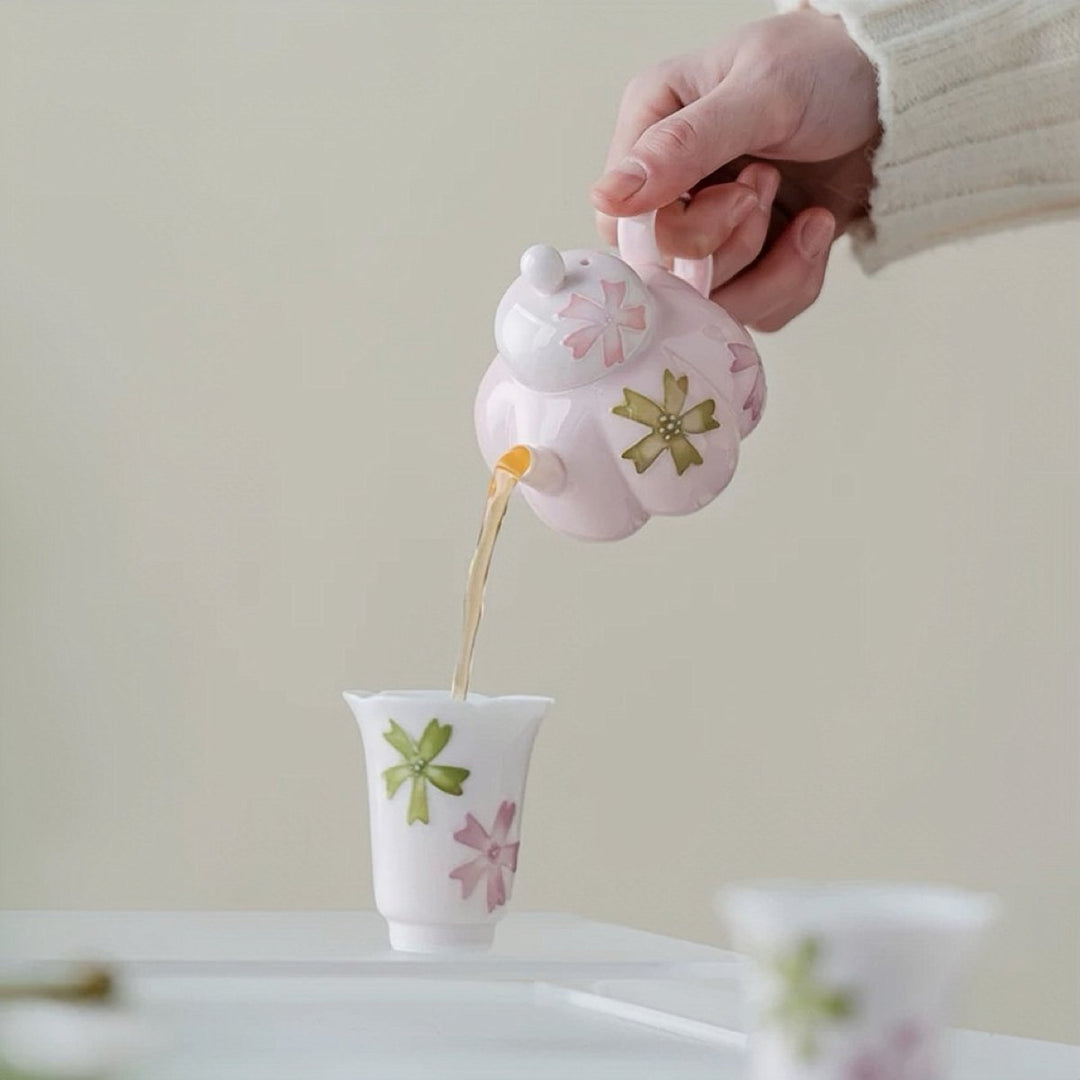 “Seasons in Bloom” Collection - Premium Porcelain Teapot - Tea and Whisk