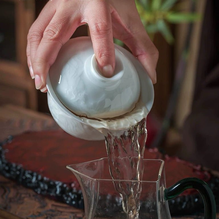Shadow Mountain - Jingdezhen Hand - carved White Jade Porcelain Gaiwan - Tea and Whisk