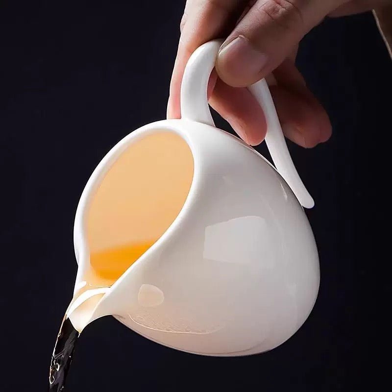 Silent Pour - Pure White Porcelain Fairness Cup / Tea Pitcher - Tea and Whisk