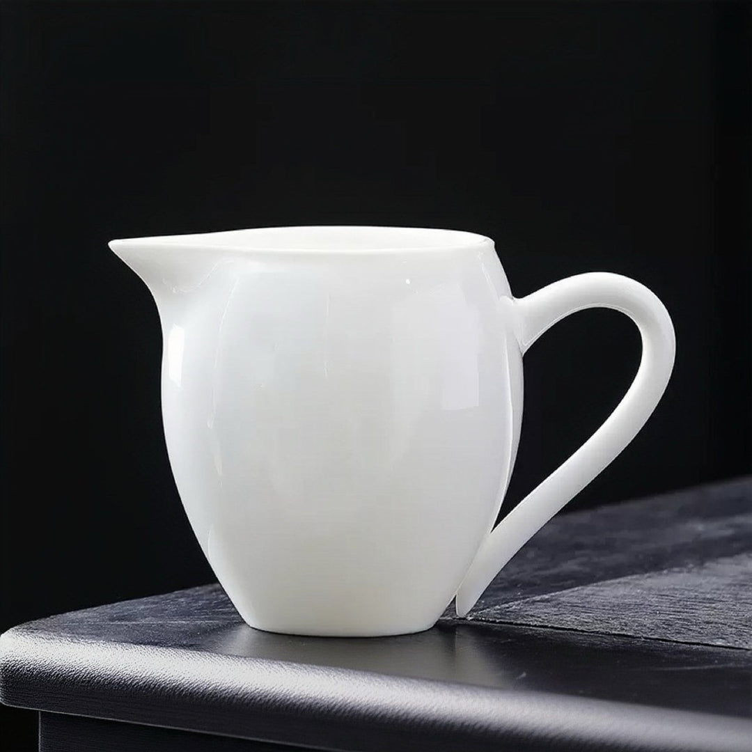 Silent Pour - Pure White Porcelain Fairness Cup / Tea Pitcher - Tea and Whisk