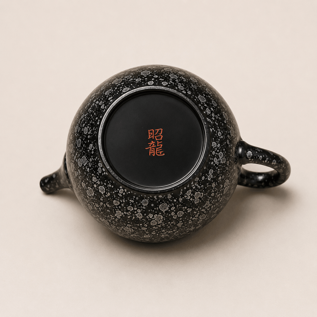 Silver Galaxy -Japanese Master Shouryu Royal Black Tenmoku Teapot - Tea and Whisk