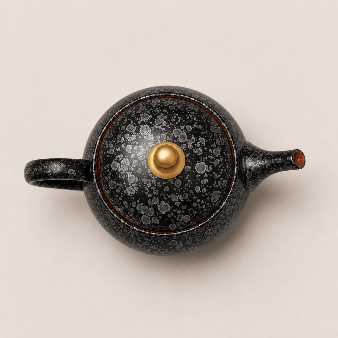 Silver Galaxy -Japanese Master Shouryu Royal Black Tenmoku Teapot - Tea and Whisk