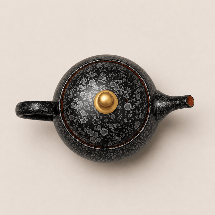 Silver Galaxy -Japanese Master Shouryu Royal Black Tenmoku Teapot - Tea and Whisk