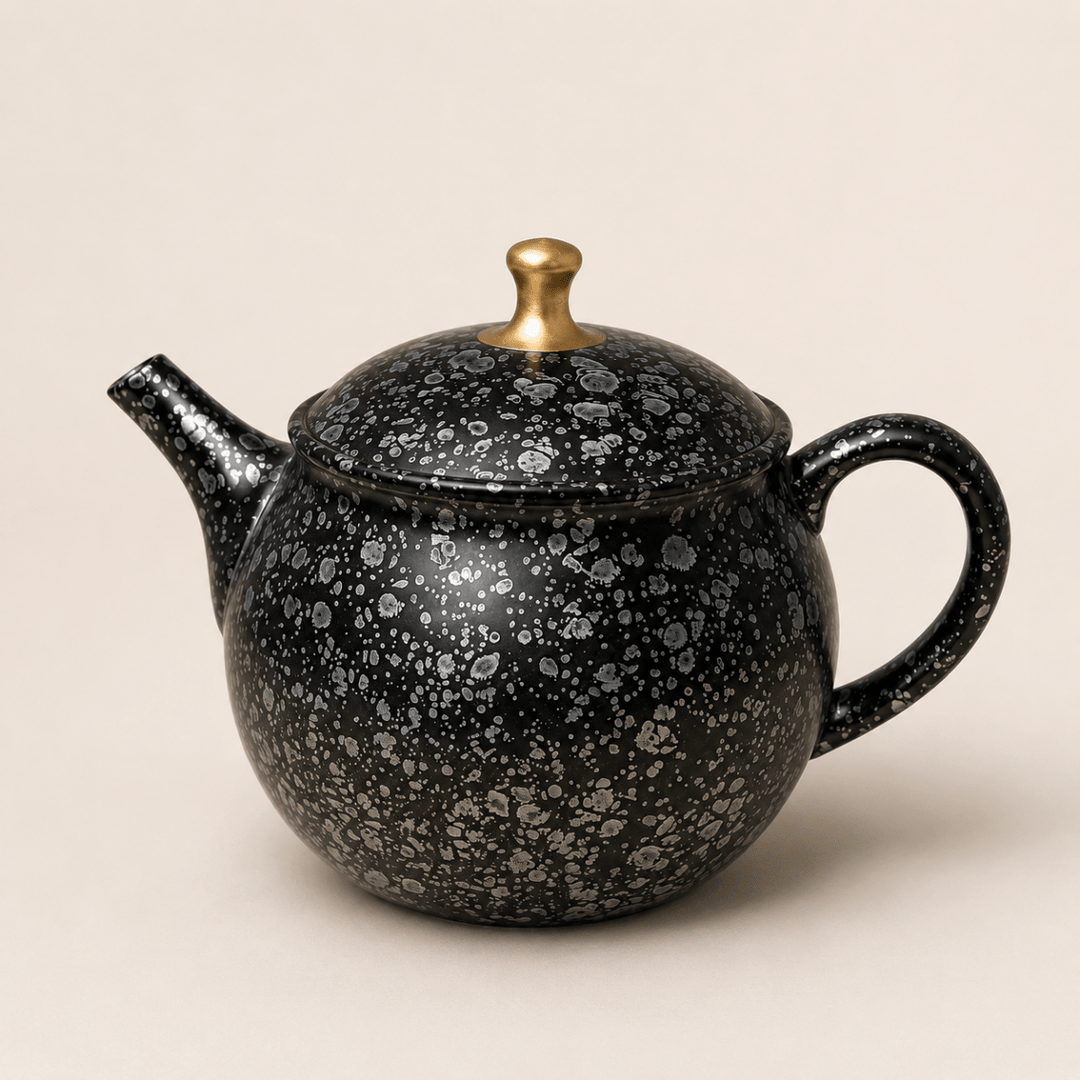 Silver Galaxy -Japanese Master Shouryu Royal Black Tenmoku Teapot - Tea and Whisk