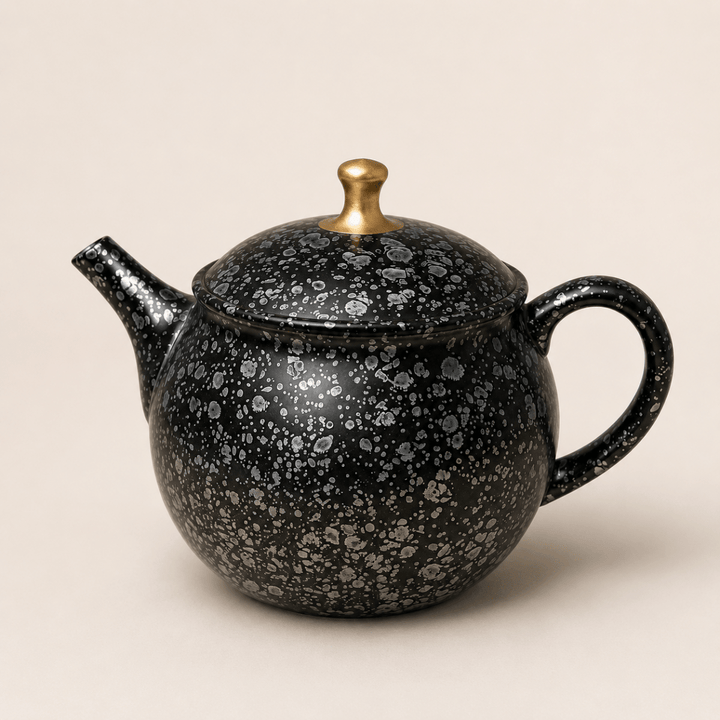 Silver Galaxy -Japanese Master Shouryu Royal Black Tenmoku Teapot - Tea and Whisk