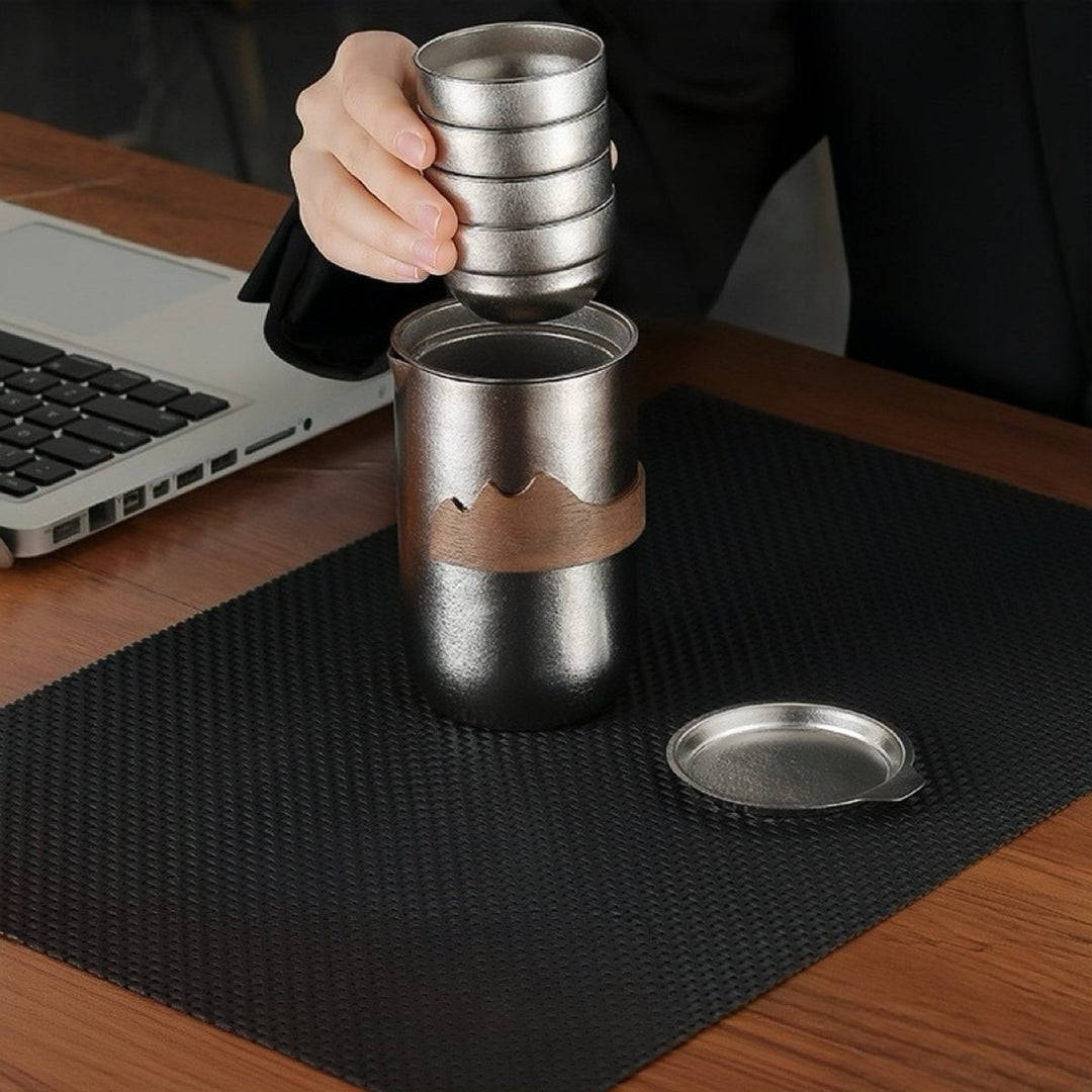 Silver Whisper - Lifetime Double - Wall Titanium Travel Tea Set - Tea and Whisk