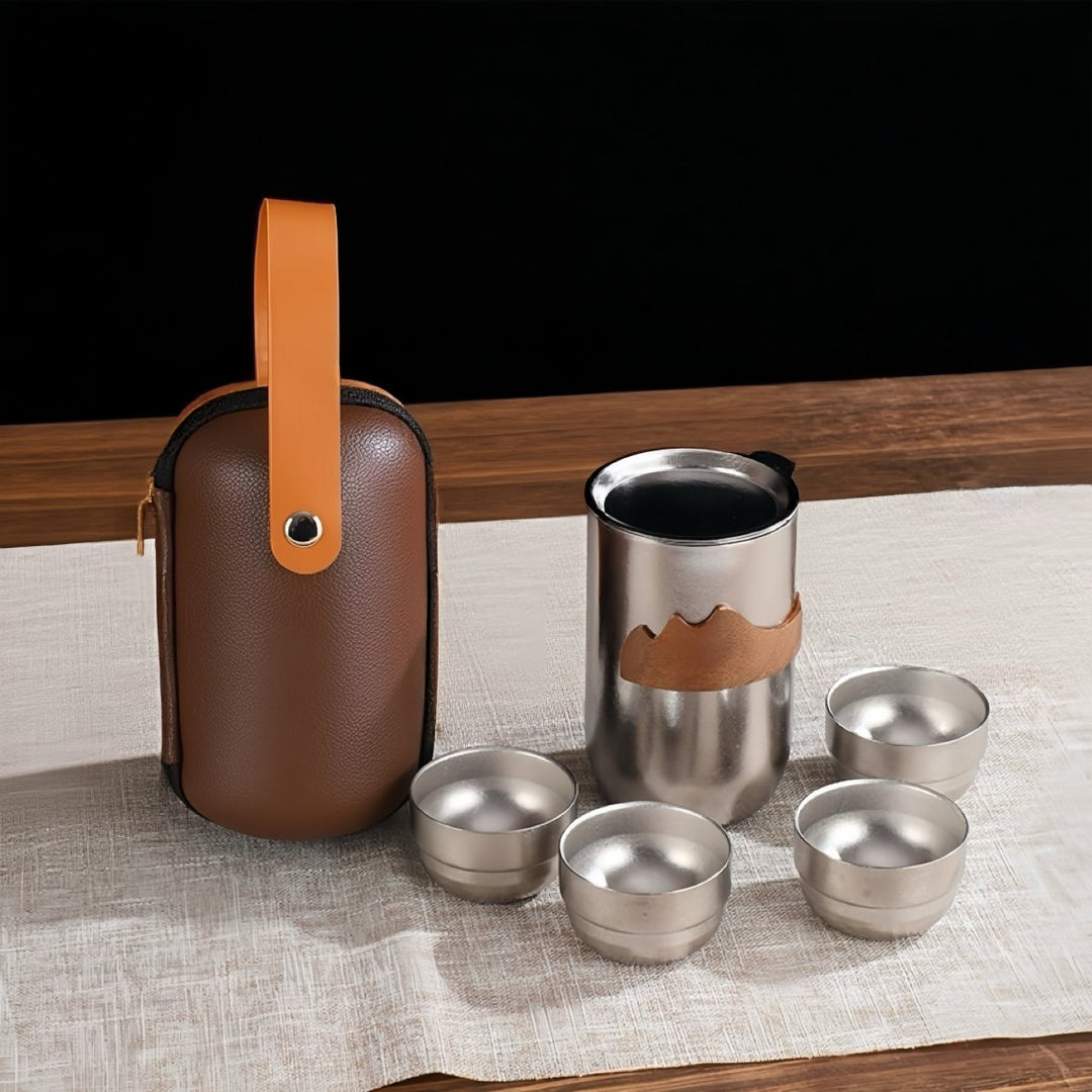Silver Whisper - Lifetime Double - Wall Titanium Travel Tea Set - Tea and Whisk