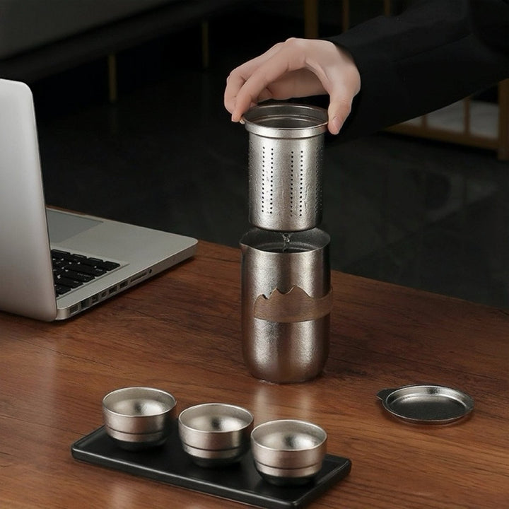 Silver Whisper - Lifetime Double - Wall Titanium Travel Tea Set - Tea and Whisk