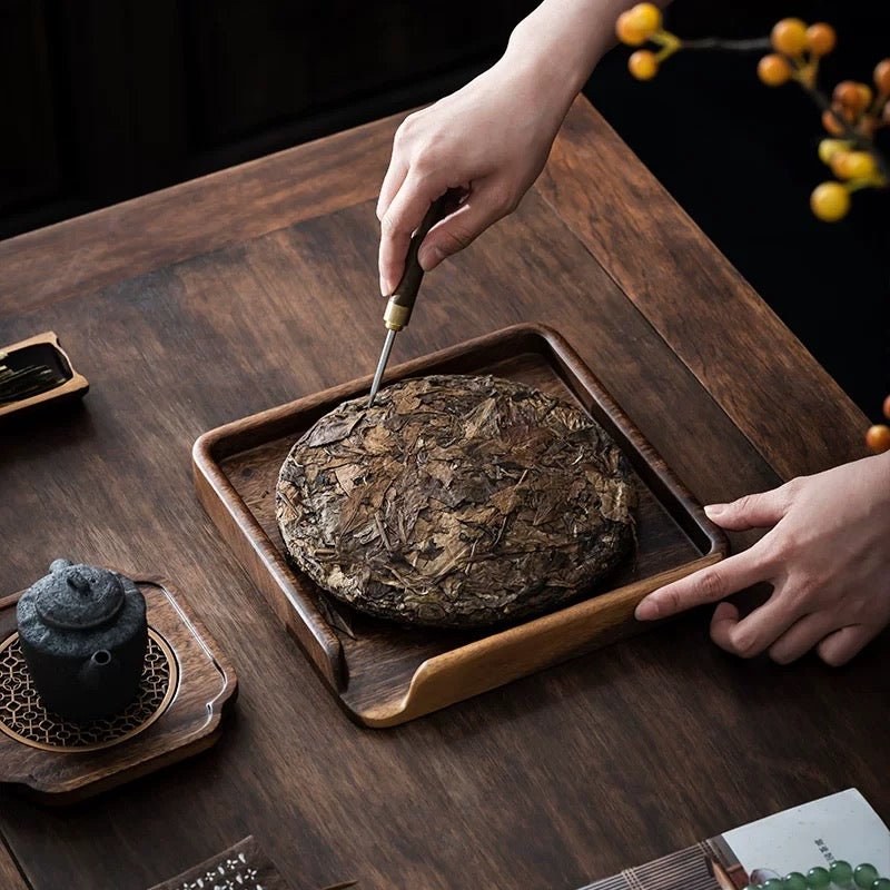 Solid Walnut Wood Cake Tray - Carved from a Single Block - Tea and Whisk