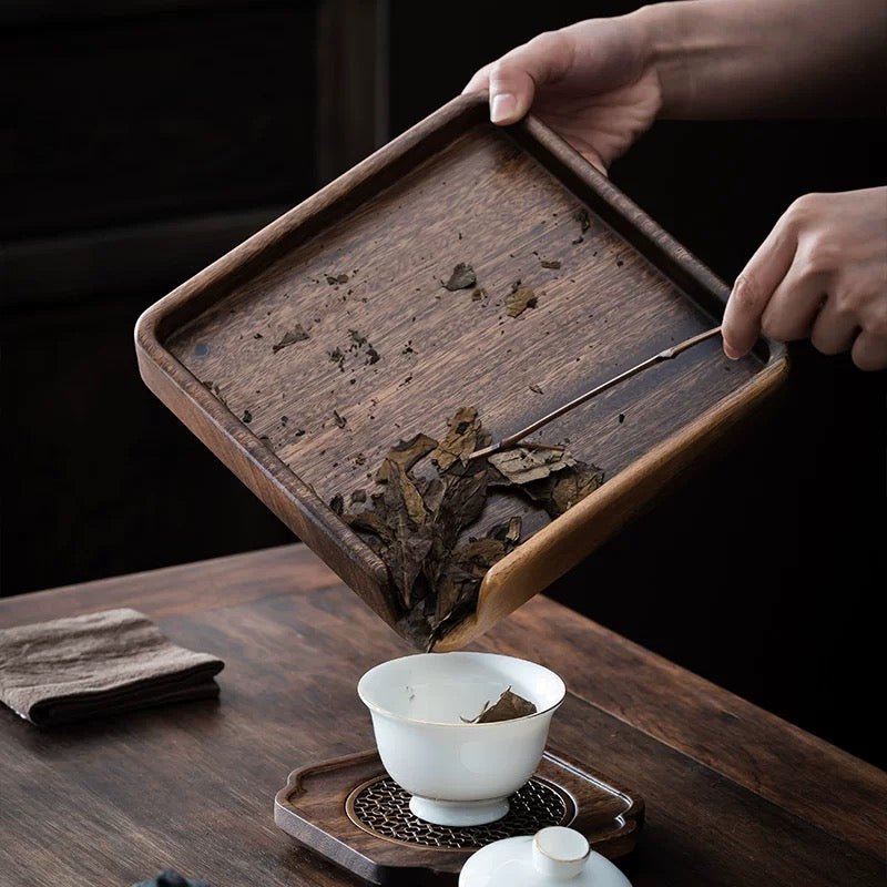 Solid Walnut Wood Cake Tray - Carved from a Single Block - Tea and Whisk