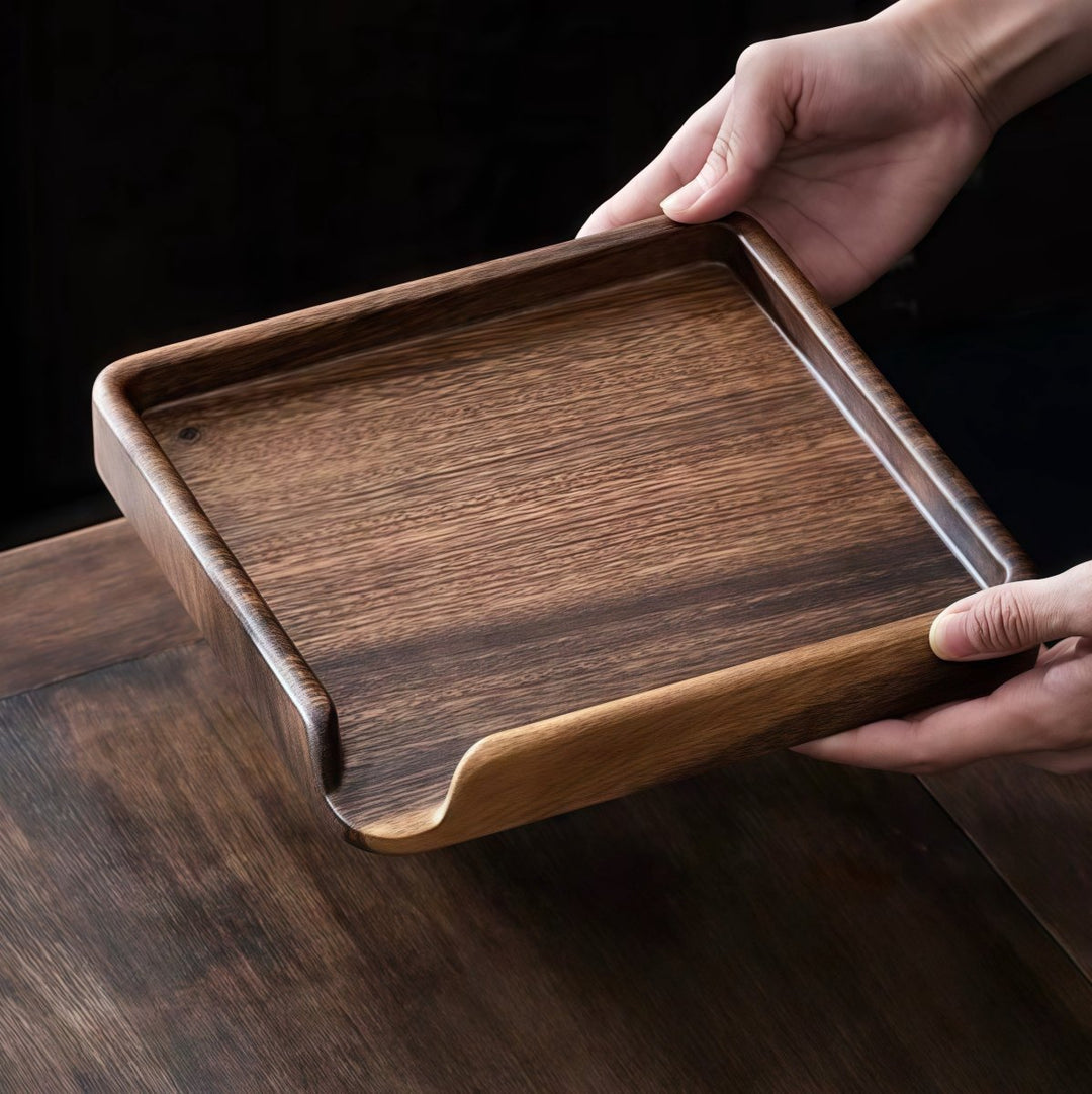 Solid Walnut Wood Cake Tray - Carved from a Single Block - Tea and Whisk