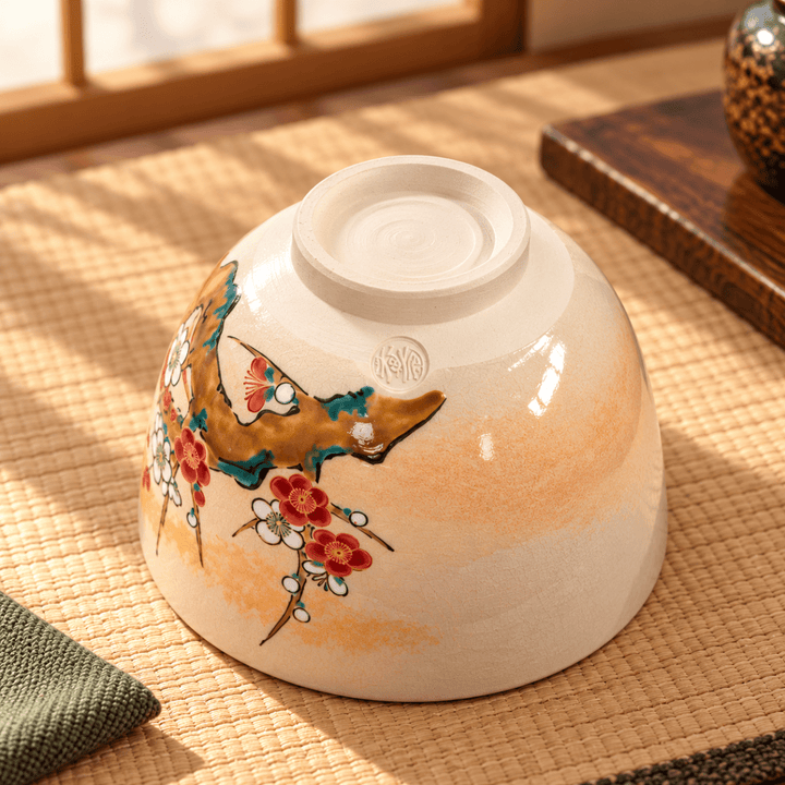 Spring Plum Blossom – Master Handmade Kyoto Kiyomizu-yaki Matcha Bowl - Tea and Whisk