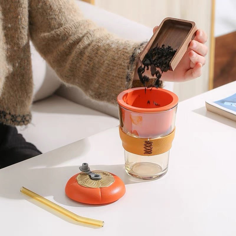 Steep & Sip -Daily Desk Tea Brewer with Porcelain Infuser &Glass Straw - Tea and Whisk
