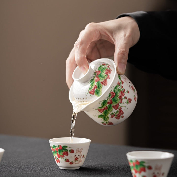 Strawberry Rabbit Portable Gongfu Tea Set - Tea and Whisk