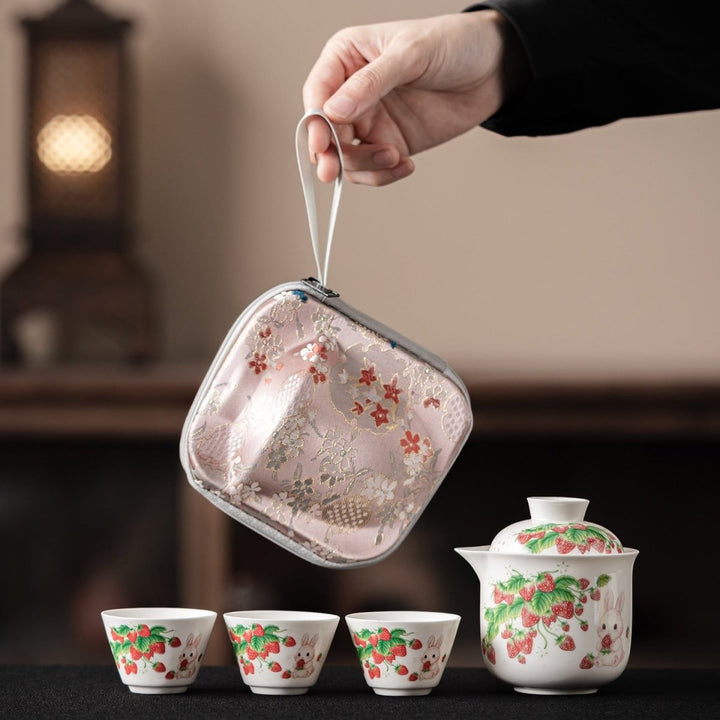 Strawberry Rabbit Portable Gongfu Tea Set - Tea and Whisk